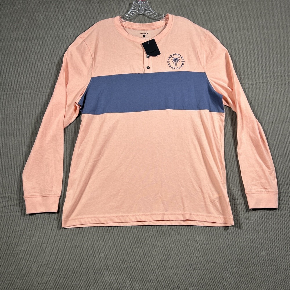 Hurley Shirt Mens Long Sleeve The Hurley Surf Club 1/4 Button Large Salmon Blue